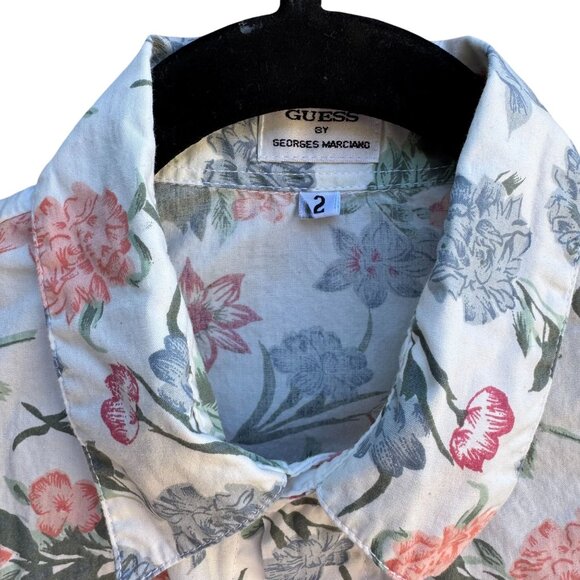 Guess Vintage 80s 90s Floral Sleeveless Button Down Soft Cotton Summer Top Shirt - Picture 5 of 7